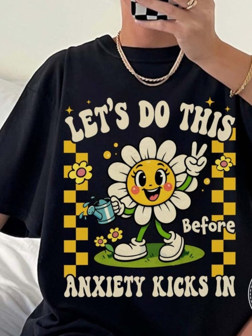 Retro Flower Anxiety T-shirt, Mental Health Graphic Tee